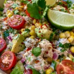 Loaded Avocado Tuna Salad with Sweet Corn, Cherry Tomatoes & Creamy Lime Dressing
