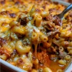 Loaded Beef & Cheese Macaroni Casserole with Crispy Cheddar Topping