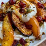 Maple-Roasted Acorn Squash & Pear with Burrata, Cranberries, Pistachios & Hot Honey