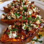 Maple-Roasted Sweet Potato Boats with Whipped Feta and Hot Honey