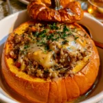 Meat Stuffed Pumpkin with Wild Rice Stuffing, Maple & Bourbon