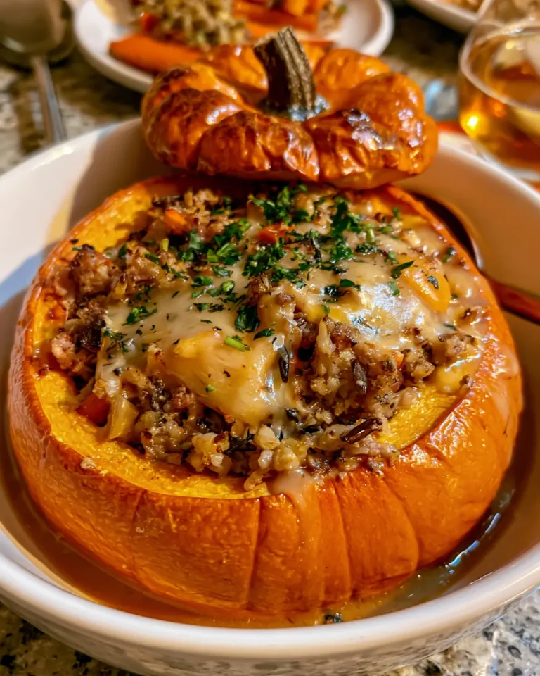 Meat Stuffed Pumpkin with Wild Rice Stuffing, Maple & Bourbon