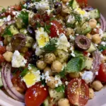 Mediterranean Chickpea Salad with Feta, Cucumber, Tomatoes & Red Onion