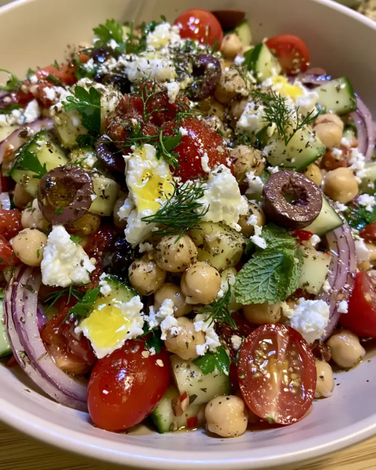 Mediterranean Chickpea Salad with Feta, Cucumber, Tomatoes & Red Onion