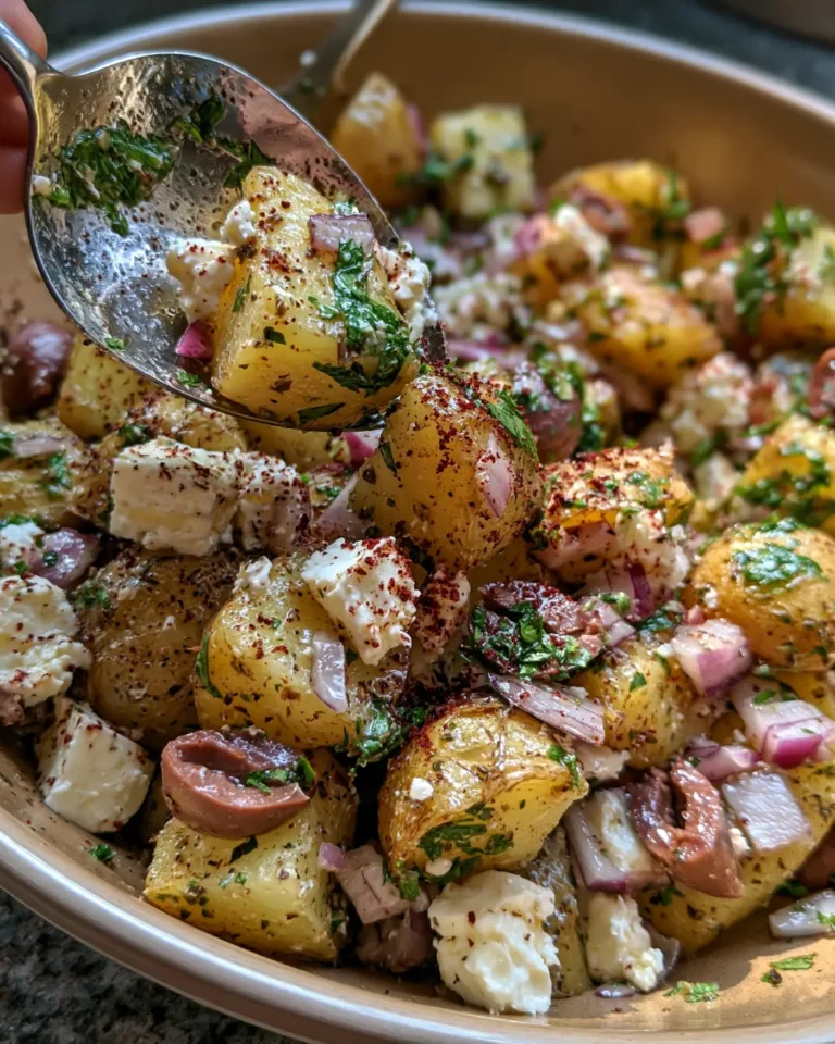 Mediterranean Potato Salad with Sumac, Feta, Red Onion, Olives & Fresh Herbs