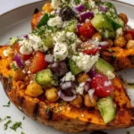 Mediterranean Sweet Potato Boats with Chickpea Salad and Feta