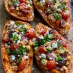 Mediterranean Sweet Potato Boats with Chickpea Salad and Feta