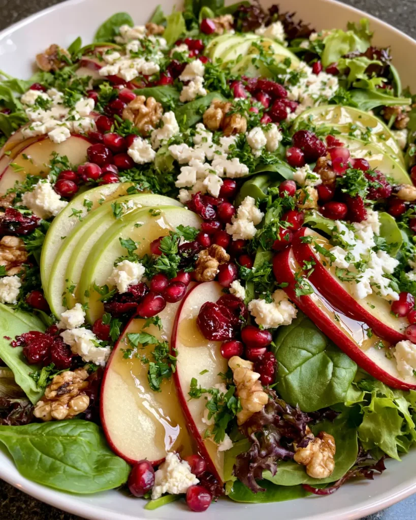 Pear, Apple & Cranberry Christmas Salad with Feta Snowflakes