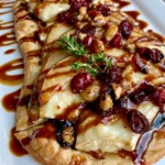 Pear, Brie & Cranberry Flatbread with Fig Jam & Balsamic Glaze