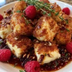 Pecan-Crusted Brie Bites with Raspberry Chili Honey Glaze