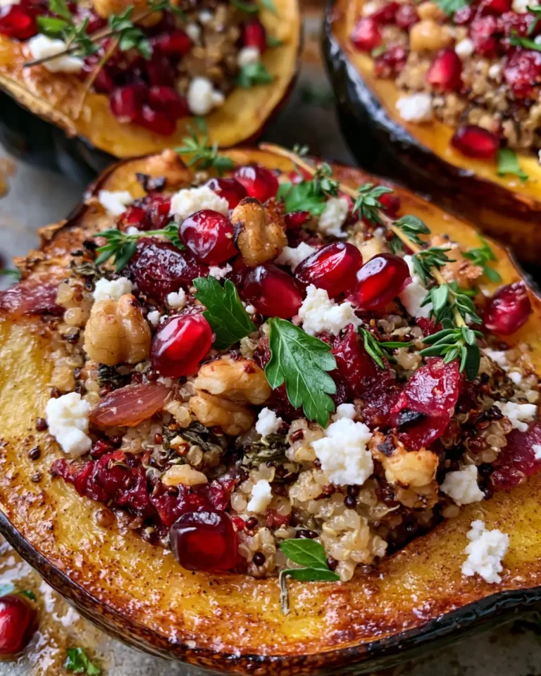 Quinoa-Stuffed Roasted Acorn Squash with Cranberries, Walnuts & Feta