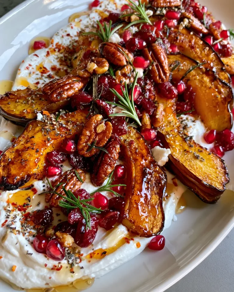 Roasted Acorn Squash Wedges with Whipped Goat Cheese, Cranberries, Pecans & Hot Honey
