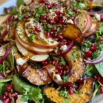 Roasted Acorn Squash & Apple Salad with Goat Cheese, Pomegranate, Pepitas & Maple Balsamic