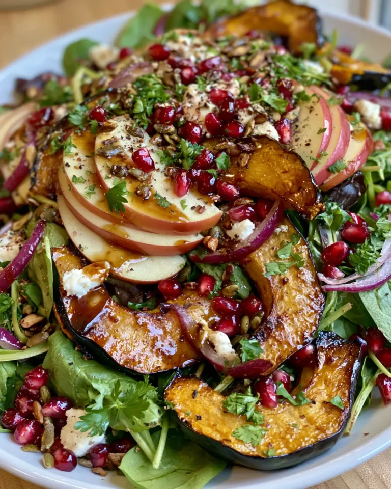 Roasted Acorn Squash & Apple Salad with Goat Cheese, Pomegranate, Pepitas & Maple Balsamic