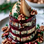 Roasted Beet Blue Cheese Towers with Pear & Balsamic Glaze