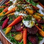 Roasted Beet and Carrot Salad with Feta and Garlic Yogurt Sauce