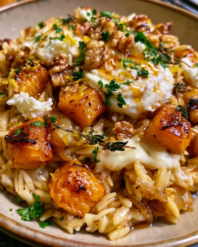 Roasted Butternut Apple Orzo with Goat Cheese
