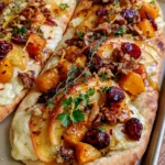 Roasted Butternut Squash & Apple Flatbread with Brie, Cranberries, Pecans & Hot Honey