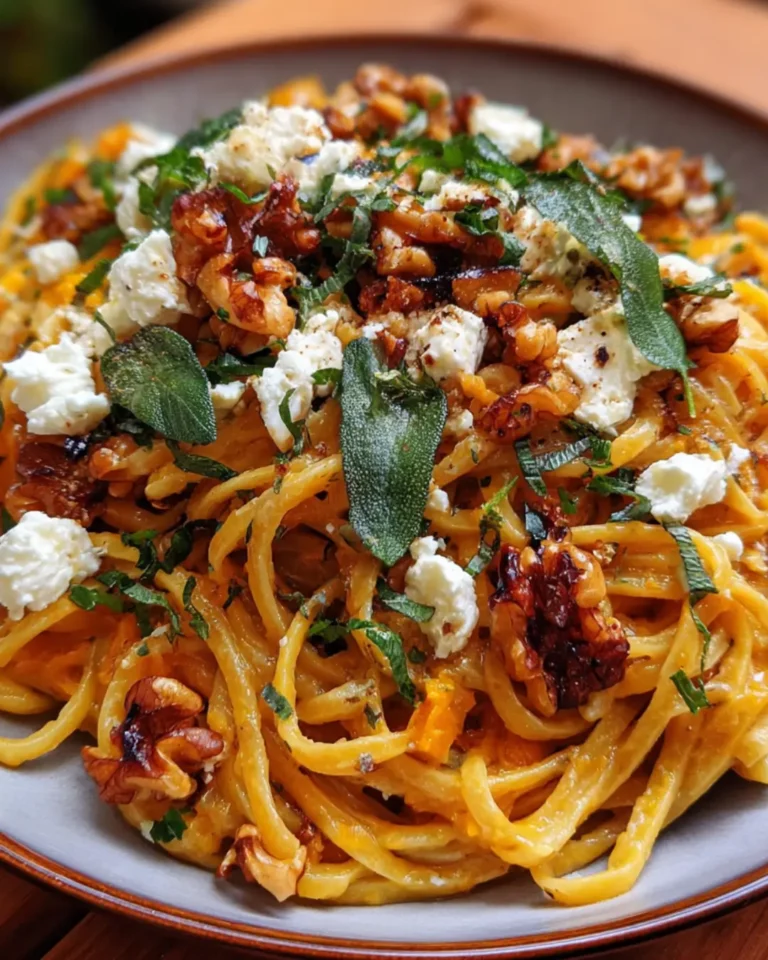 Roasted Butternut Squash Pasta with Creamy Feta, Crispy Sage & Hot Honey Walnuts