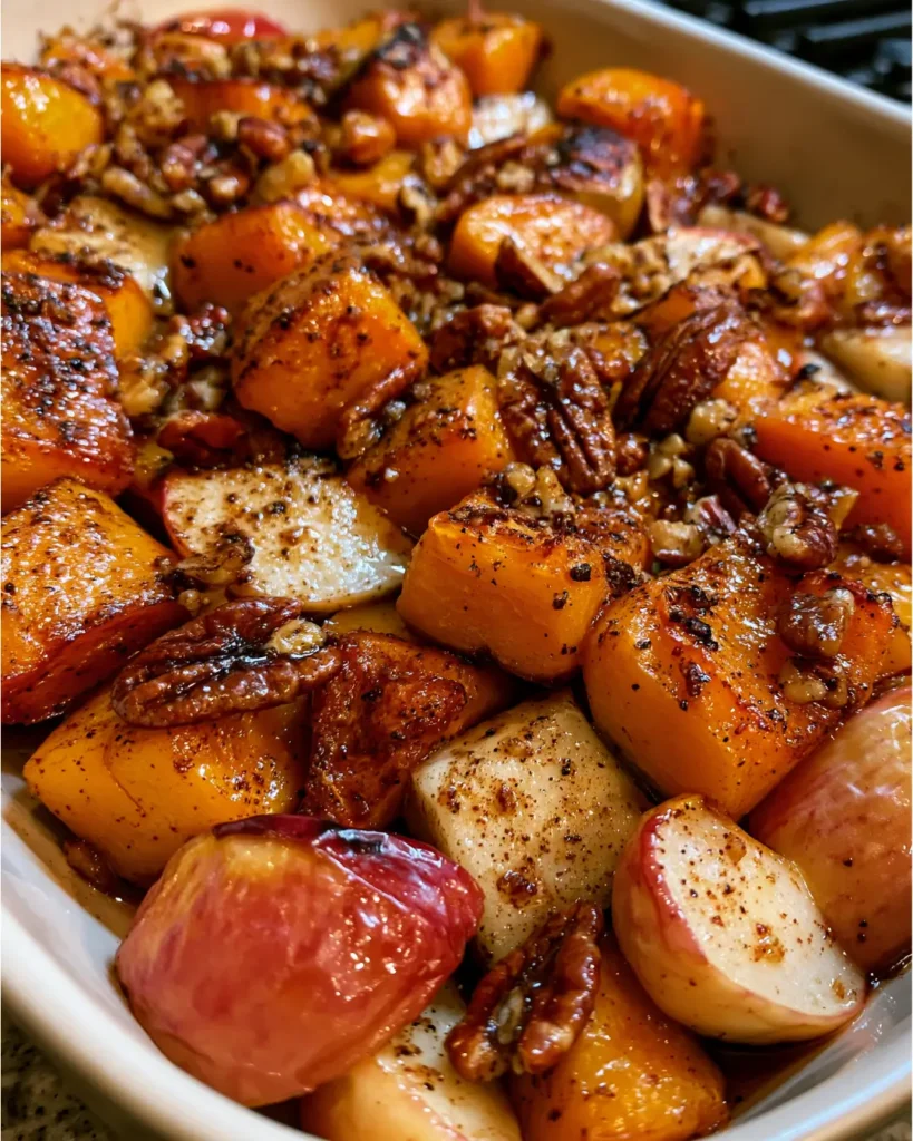 Roasted Butternut Squash & Apple Bake with Maple, Pecans & Cinnamon