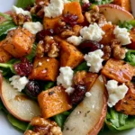 Roasted Butternut Squash & Sweet Potato Salad with Feta, Pear, Cranberries & Candied Walnuts