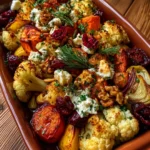 Roasted Cauliflower & Root Vegetable Bake with Feta, Cranberries & Fresh Herbs