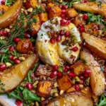 Roasted Pumpkin & Caramelized Pear Salad with Burrata, Pomegranate, Pistachios & Brown Butter Dressing