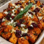 Roasted Sweet Potato, Cranberry & Goat Cheese Bake