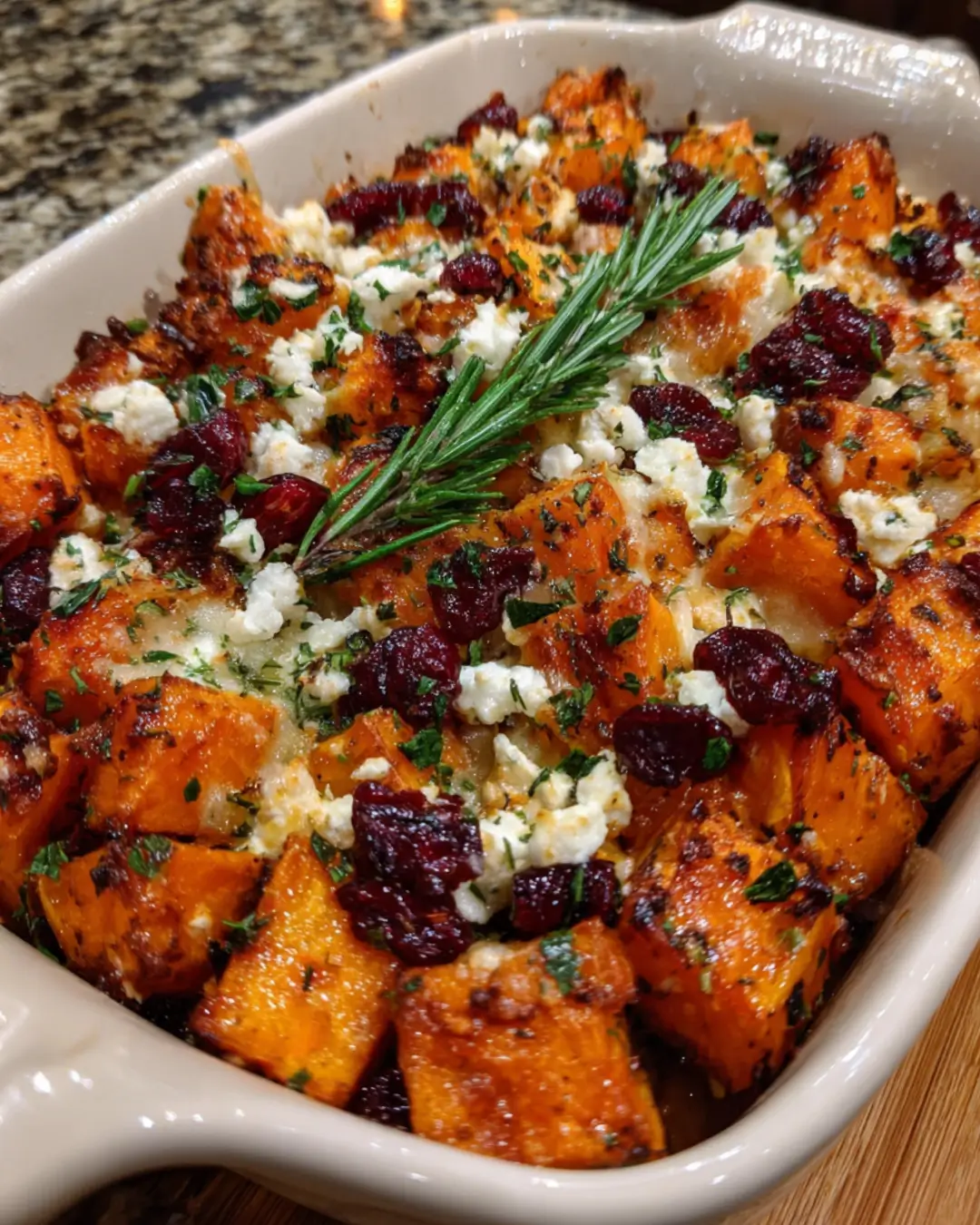 Roasted Sweet Potato, Cranberry & Goat Cheese Bake