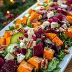 Roasted Sweet Potato & Beet Salad with Feta, Pecans & Pomegranate