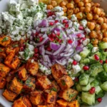Roasted Sweet Potato & Chickpea Salad with Feta, Cucumber & Red Onion