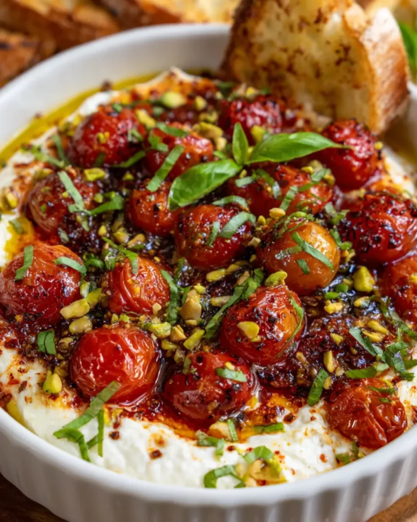 Roasted Tomato & Burrata Dip with Chilli Honey, Basil & Crunchy Pistachios
