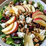 Spinach, Apple, Cranberry & Walnut Salad with Feta and Honey Lemon Dressing