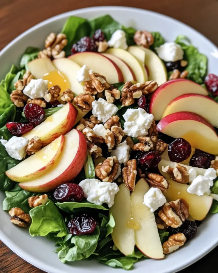 Spinach, Apple, Cranberry & Walnut Salad with Feta and Honey Lemon Dressing