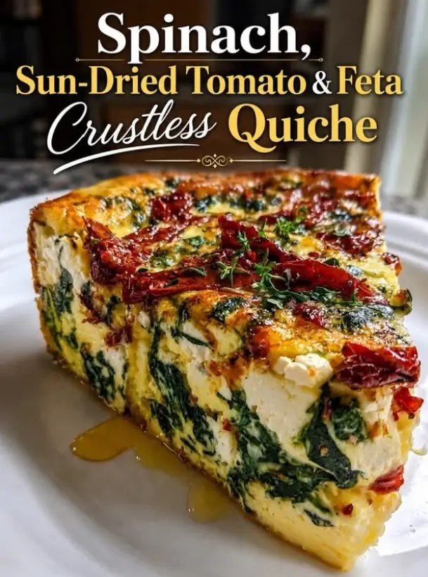Spinach, Sun-Dried Tomato & Feta Crustless Quiche