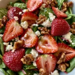 Strawberry Feta Crunch Salad with Spinach, Candied Walnuts & Hot Honey
