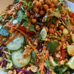 Thai Crunch Salad with Crispy Chickpeas, Cucumber, Carrots & Creamy Peanut Dressing