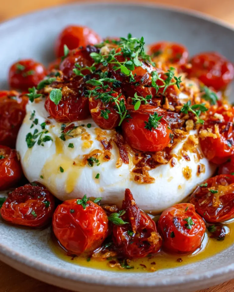 Whipped Burrata with Roasted Cherry Tomatoes, Hot Honey & Crispy Garlic
