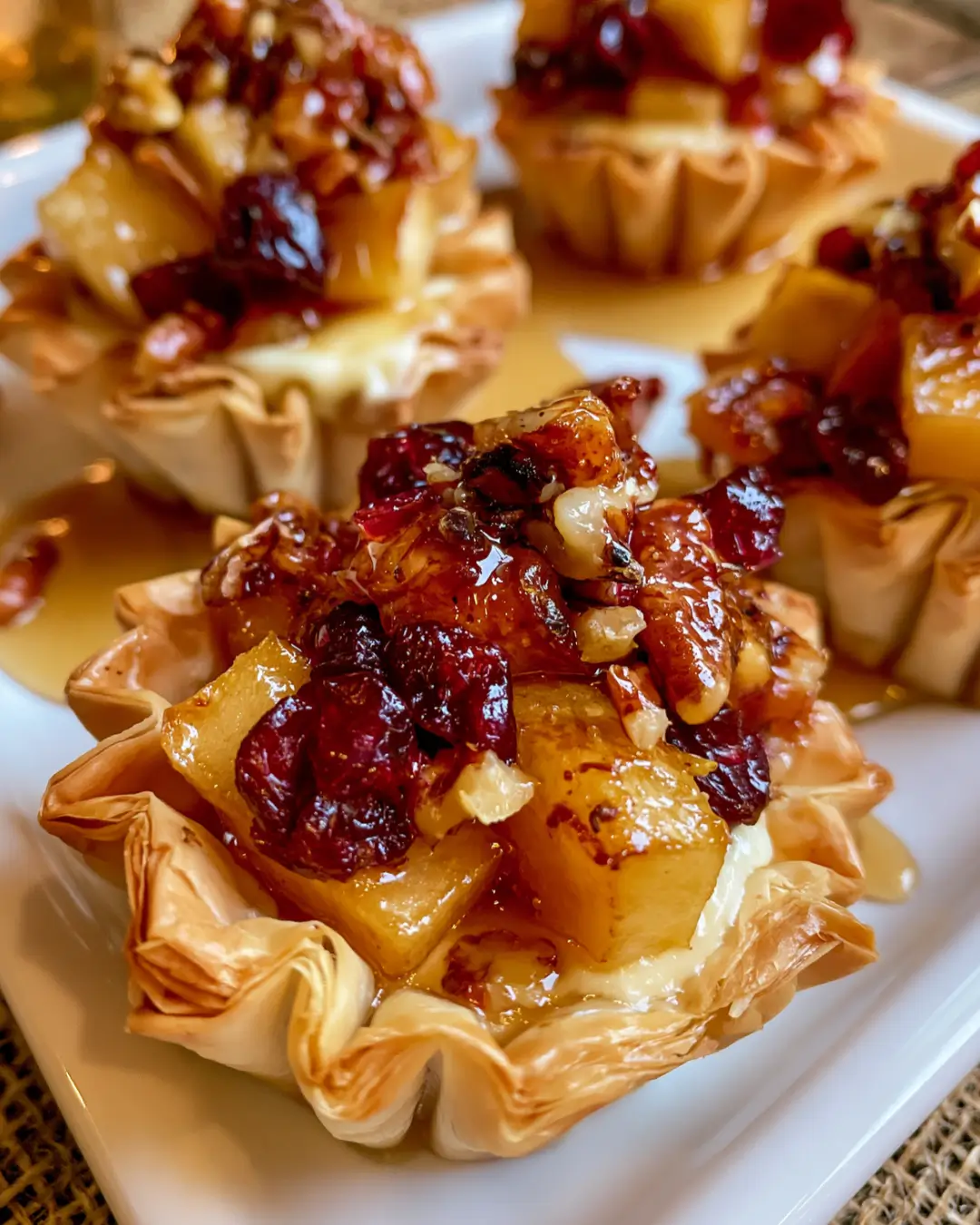 Apple Brie Phyllo Cups with Cranberries & Honey Pecans