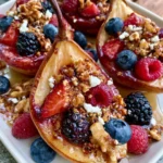 Baked Pears with Honey, Fresh Berries, Walnuts & Feta Crumble