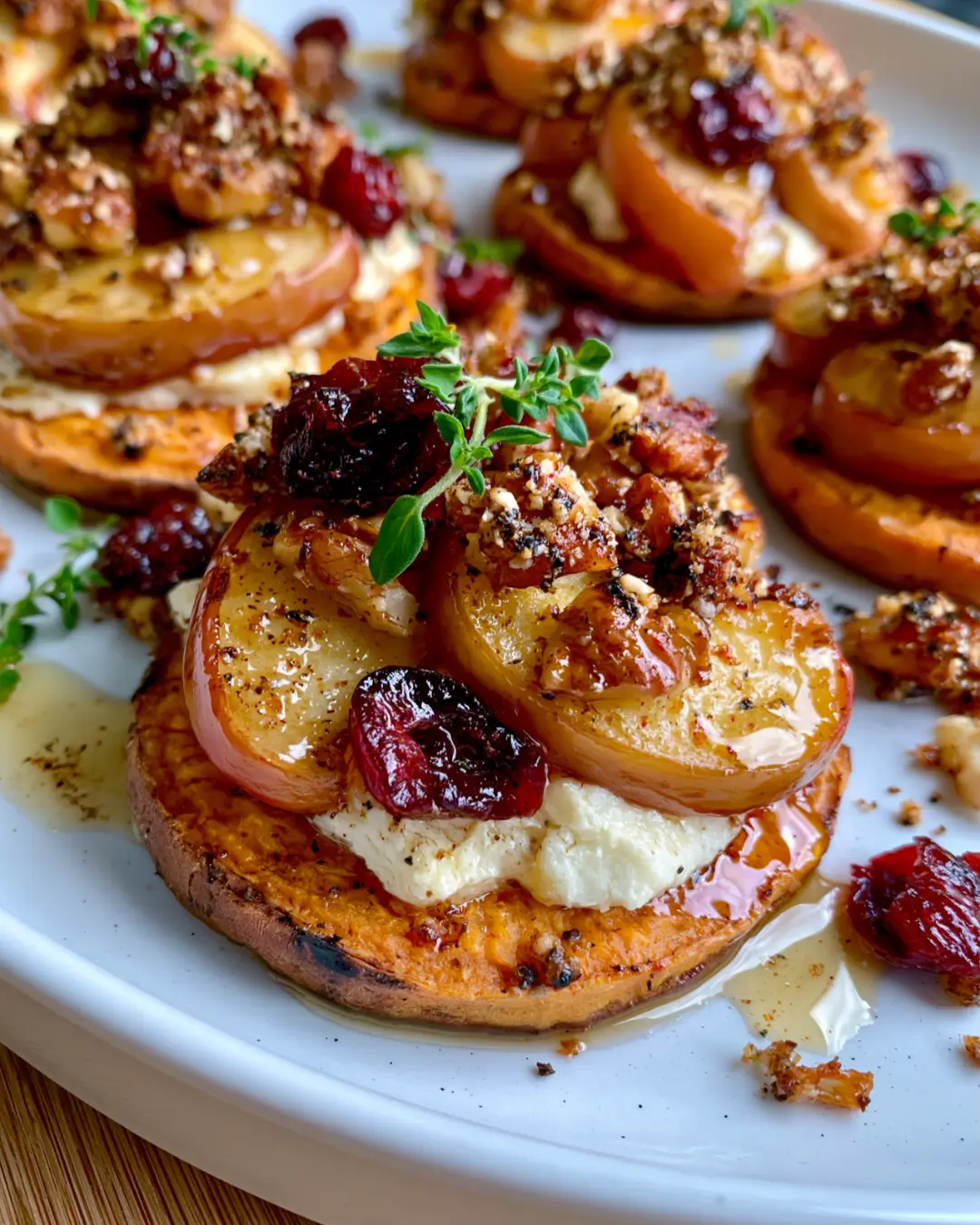 Best Sweet Potato Rounds & Apple Crisp Duo with Brie, Cranberries & Hot Honey