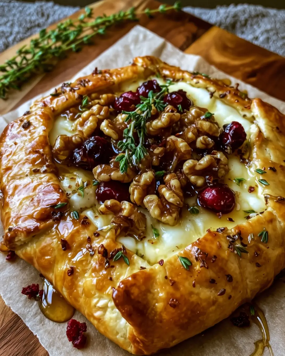 Brie Cranberry Walnut Galette with Hot Honey Drizzle