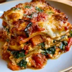 Cheesy Roasted Vegetable Lasagne with Spinach, Ricotta & Mozzarella