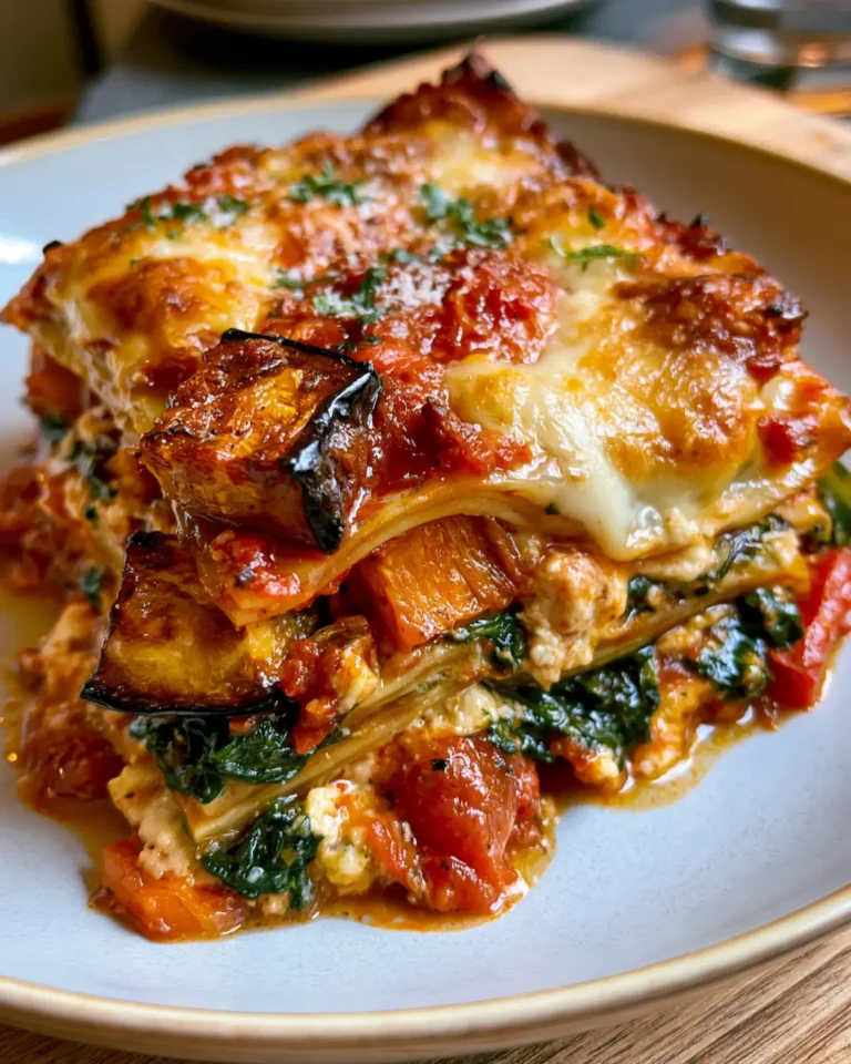 Cheesy Roasted Vegetable Lasagne with Spinach, Ricotta & Mozzarella
