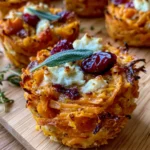 Cheesy Sweet Potato & Butternut Rosti Muffins with Feta, Sage & Cranberry