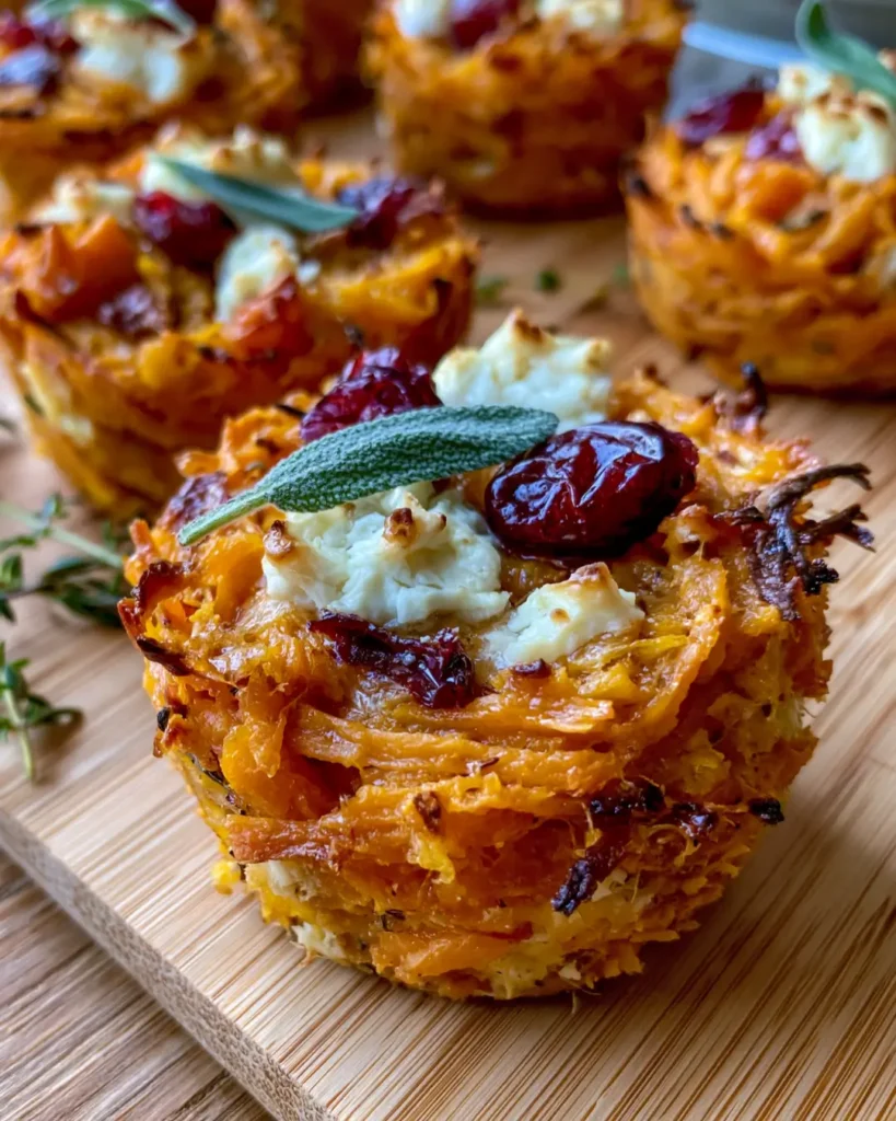 Cheesy Sweet Potato & Butternut Rosti Muffins with Feta, Sage & Cranberry