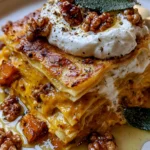 Creamy Pumpkin Lasagna with Burrata, Crispy Sage, Candied Walnuts & Hot Honey