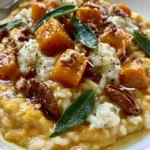 Creamy Pumpkin Risotto with Goat Cheese, Crispy Sage & Toasted Pecans