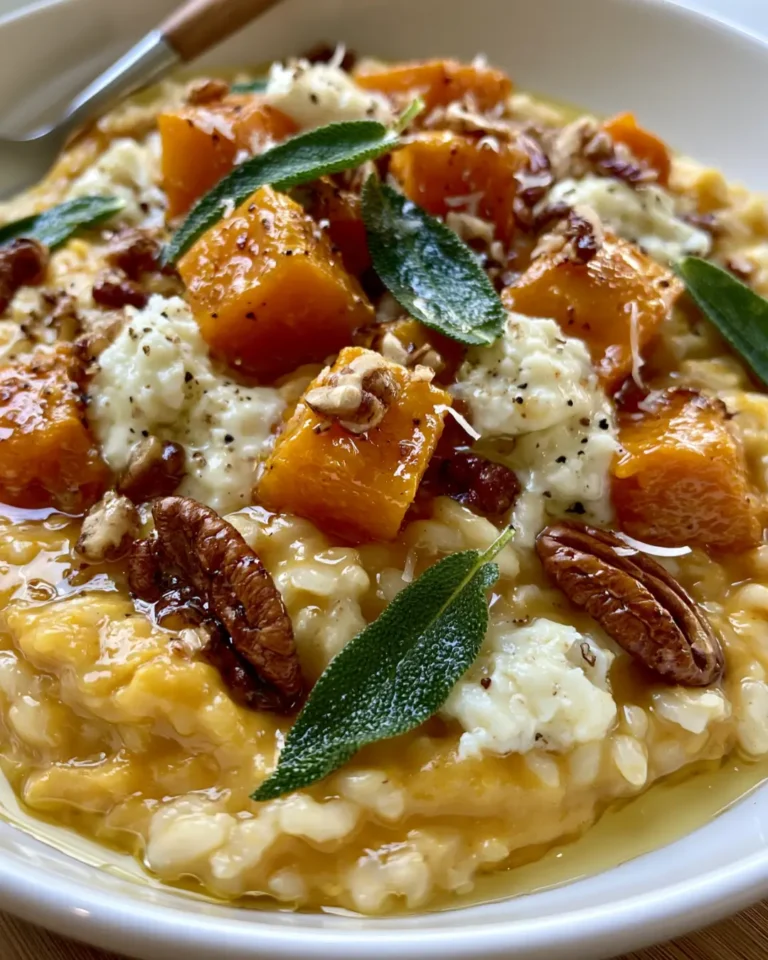 Creamy Pumpkin Risotto with Goat Cheese, Crispy Sage & Toasted Pecans