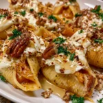 Creamy Pumpkin & Sweet Potato Stuffed Shells with Burrata, Pecans & Maple Honey